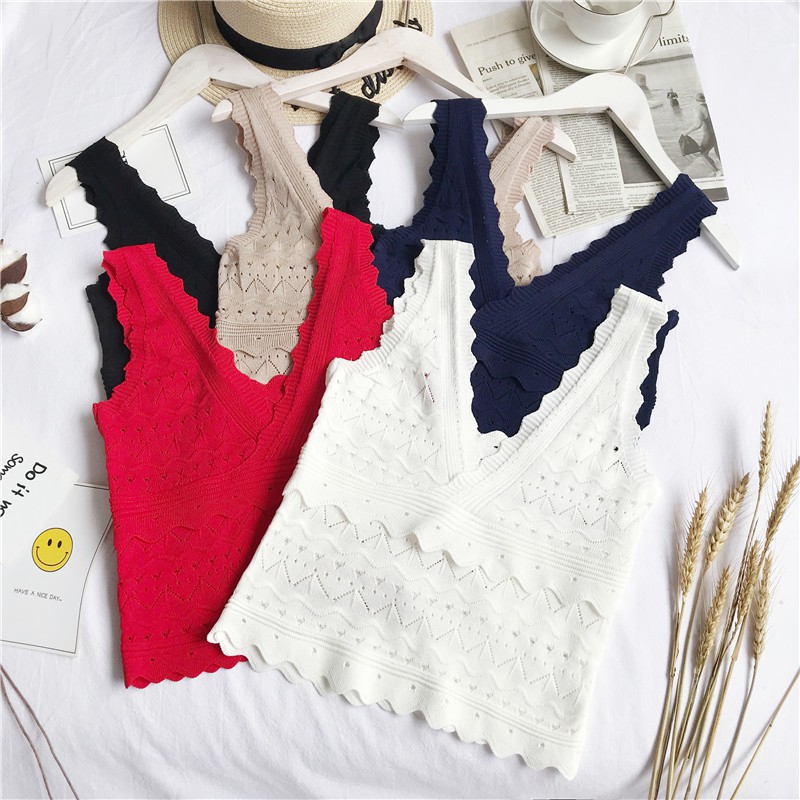 Áo nữ không tay cổ chữ V khoét sâu gợi cảm phong cách Hàn Quốc | BigBuy360 - bigbuy360.vn