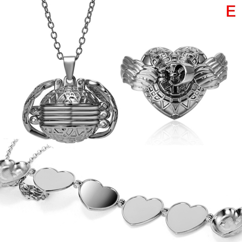 Mặt dây chuyền hình trái tim và đôi cánh thiên thần kèm 4 ngăn để ảnh độc đáo