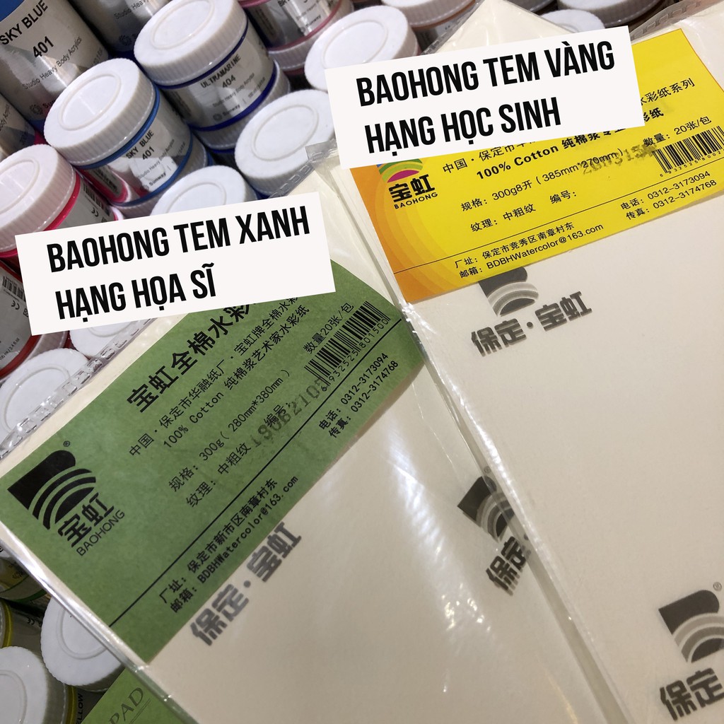 Giấy Baohong 100% Cotton, họa sĩ , học sinh  - Giấy Baohong vẽ màu nước - Đủ Size