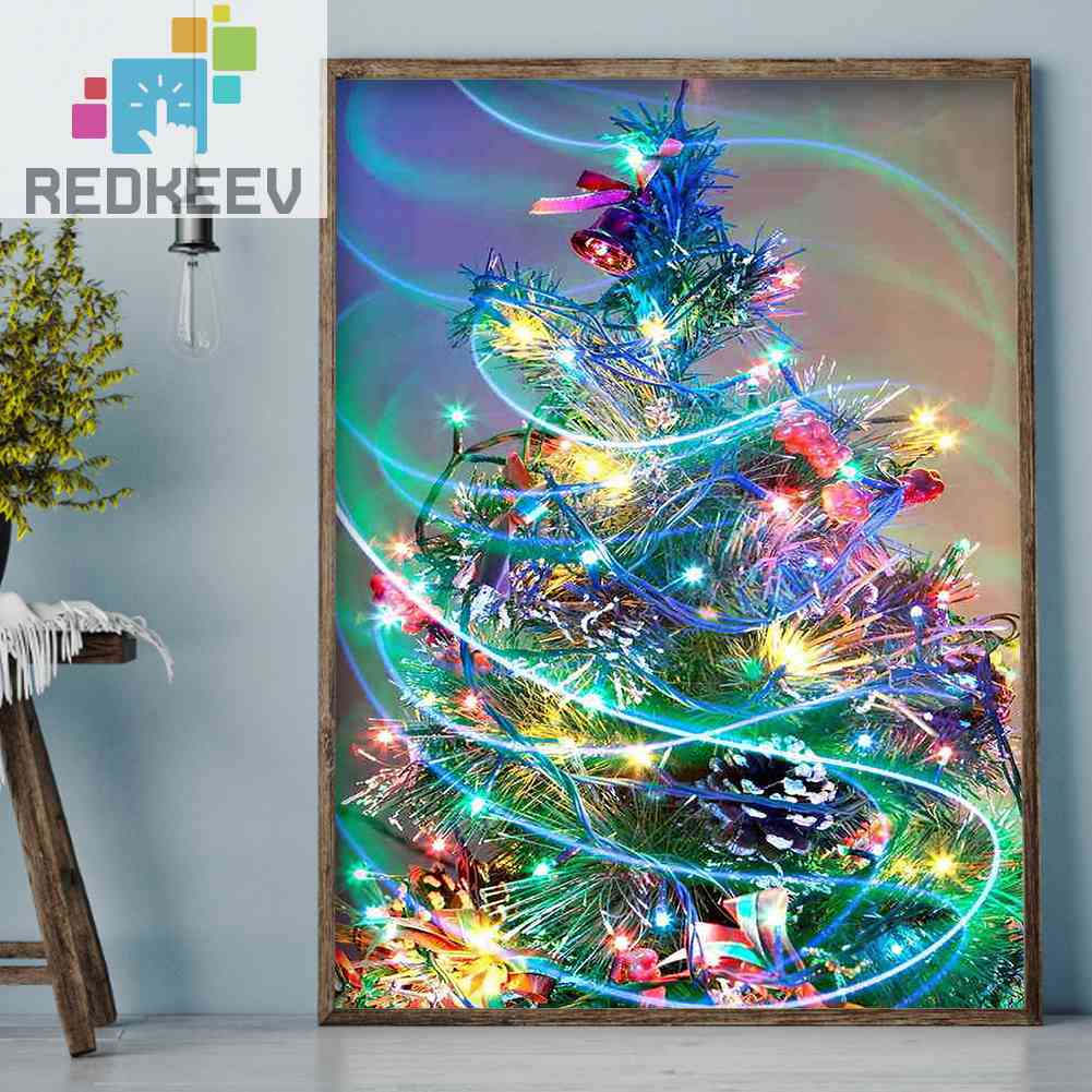 Tranh Đính Đá Kim Cương Toàn Bộ Tròn DIY Hình Cây Thông Giáng Sinh