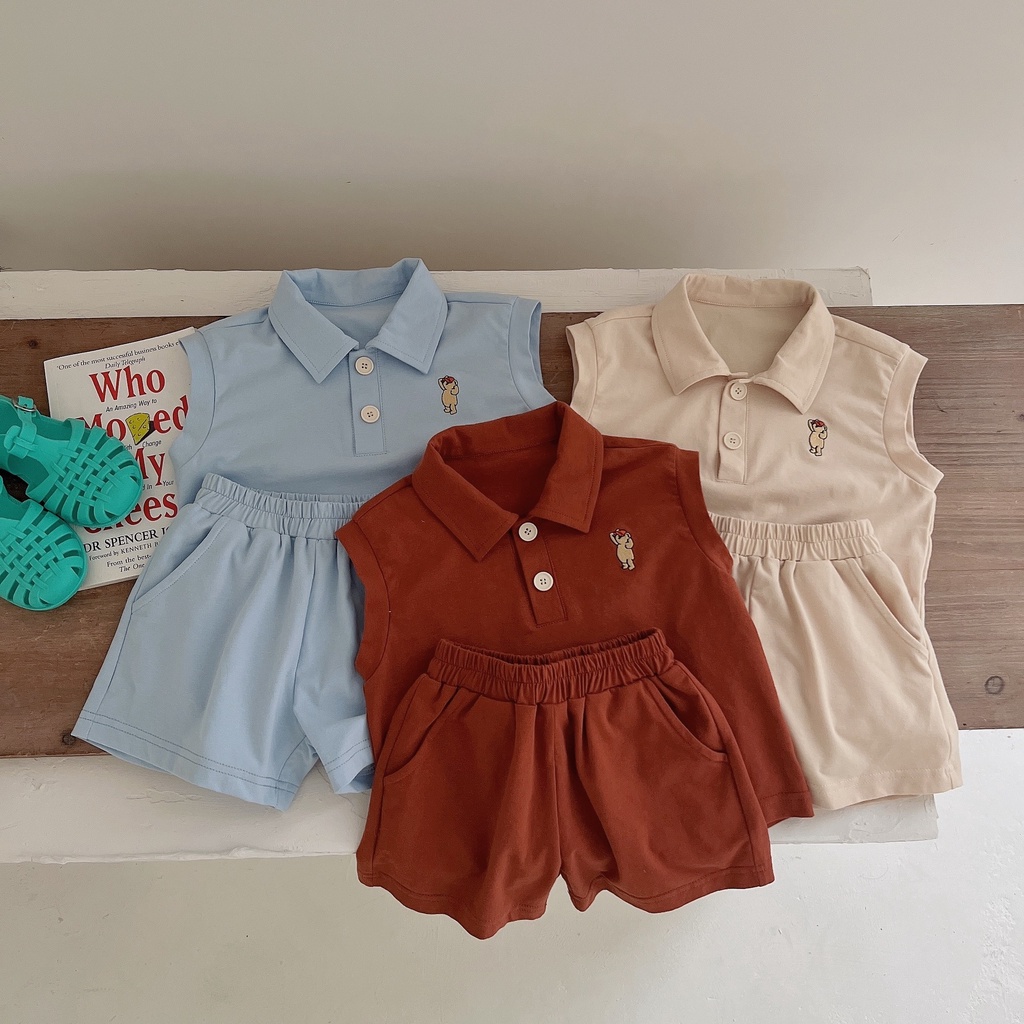 Set Áo Thun Polo Sát Nách + Quần Short Thể Thao Thời Trang Mùa Hè Cho Bé