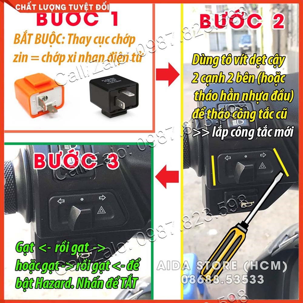 COMBO Công tắc xi nhan tích hợp Hazard - Công Tắc Ưu Tiên Dành Cho Honda nháy cả 4 bóng xi nhan