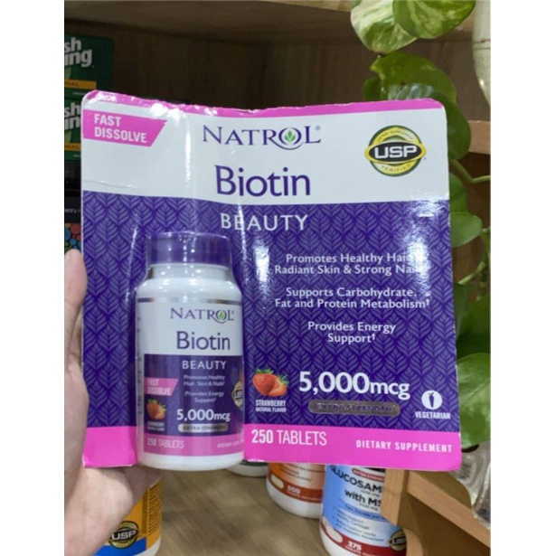 Viên Ngậm Hỗ Trợ Mọc Tóc Natrol Biotin 5000mcg 250 Viên - Biotin 5000 mcg