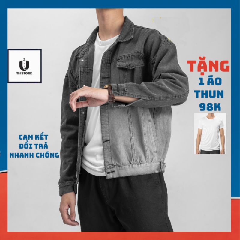 [Vải Xịn Xò Dày Đẹp] Áo Khoác Jeans Nam Phối 2 Màu Xám Đen Thời Trang, Áo Khoác Jean Nam Phong Cách Trẻ Trung