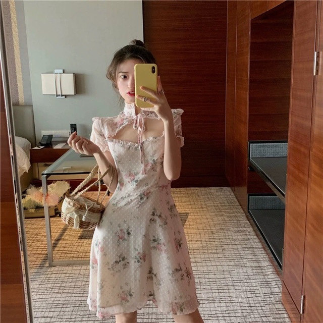 (Sẵn S) Váy tiểu thư khoét ngực / Đầm hoa Trung Quốc cổ điển Ulzzang ( có ảnh thật) | BigBuy360 - bigbuy360.vn