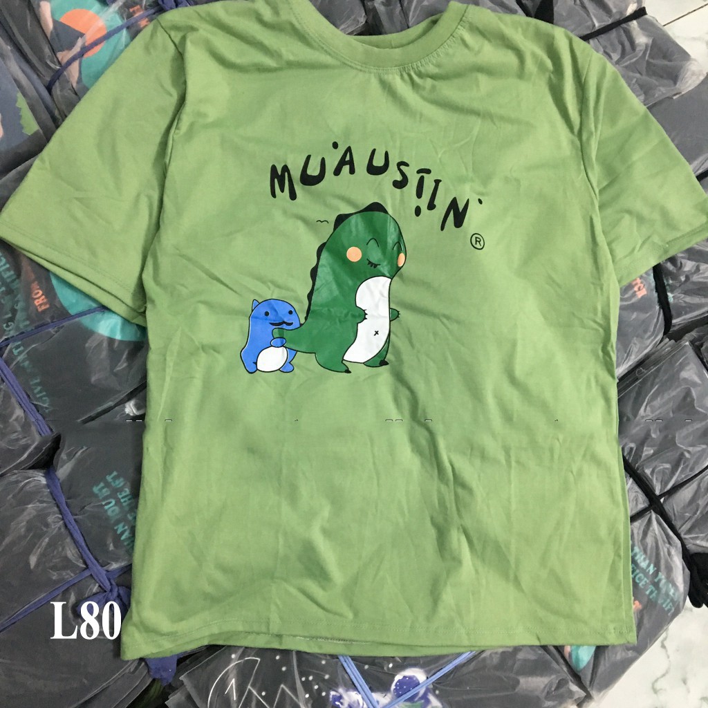 Áo thun 𝑭𝒓𝒆𝒆𝒔𝒉𝒊𝒑 Áo phông form rộng Unisex L80, mặc lớp, nhóm, cặp in hình KHỦNG LONG chữ MUAUSTIN xanh