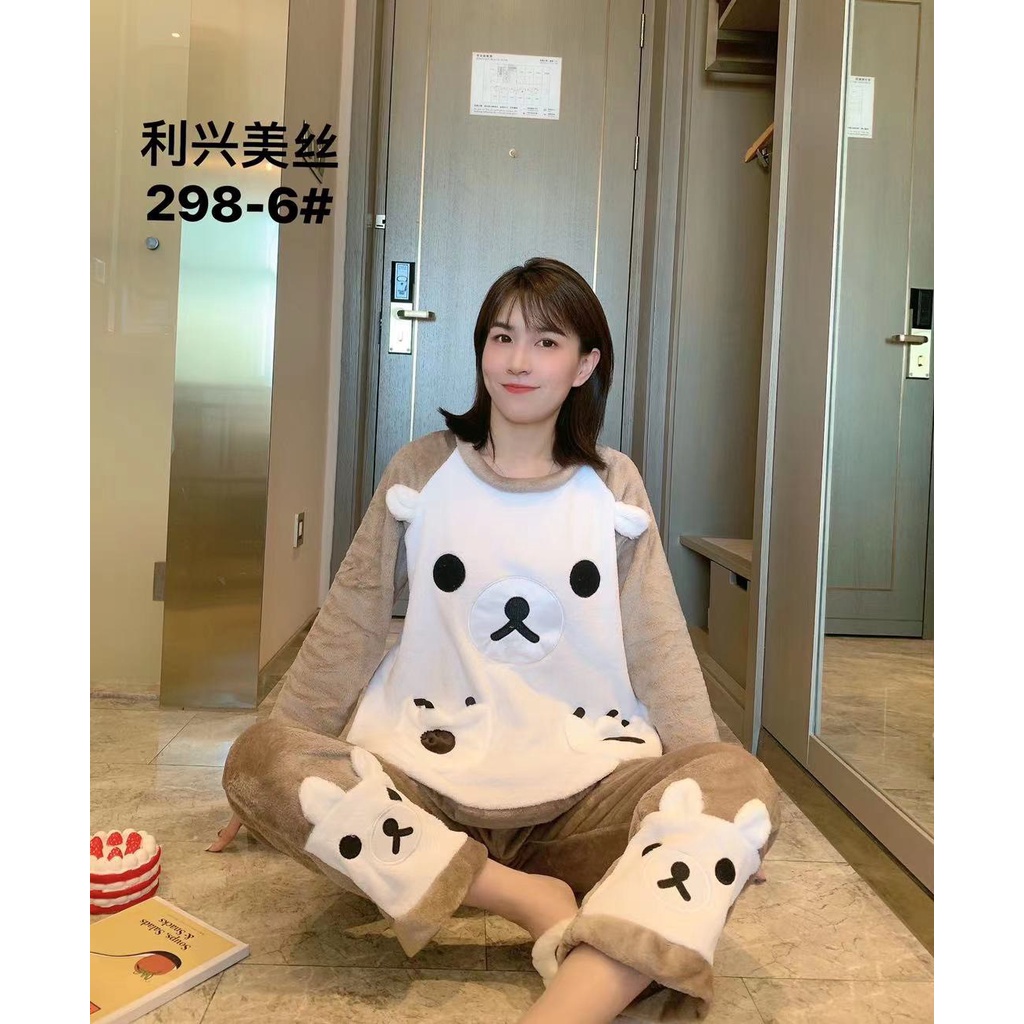 Bộ ngủ lông hình gấu CAO CẤP siêu dễ thương - bộ đồ ngủ mặc nhà