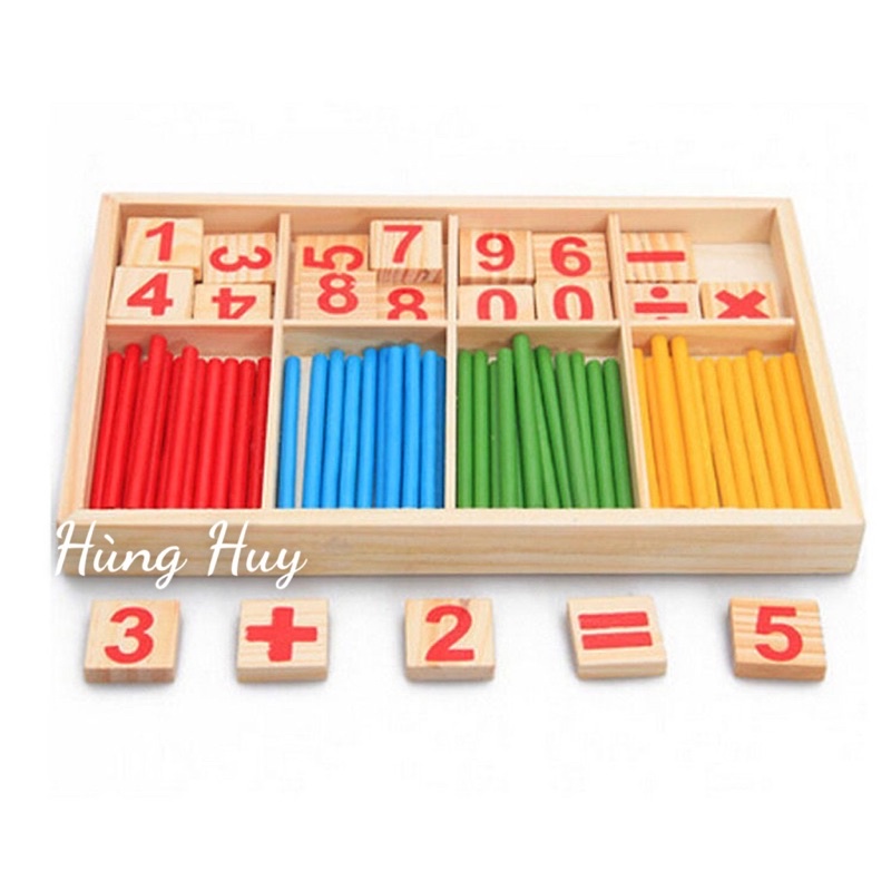 Bảng que tính học toán bằng gỗ- Đồ chơi gỗ giáo cụ montessori giúp bé nhận biết màu sắc, chữ số và các phép tính