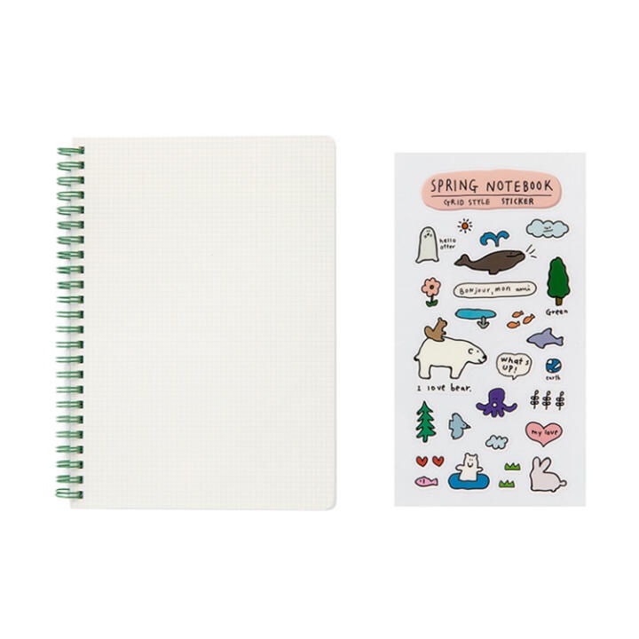 Sổ Ghi Chú ARTBOX Hàn Quốc Bìa PP Trong Suốt Đóng Gáy Lò Xo Giấy Kẻ Ô Vuông Kèm Sticker Dễ Thương