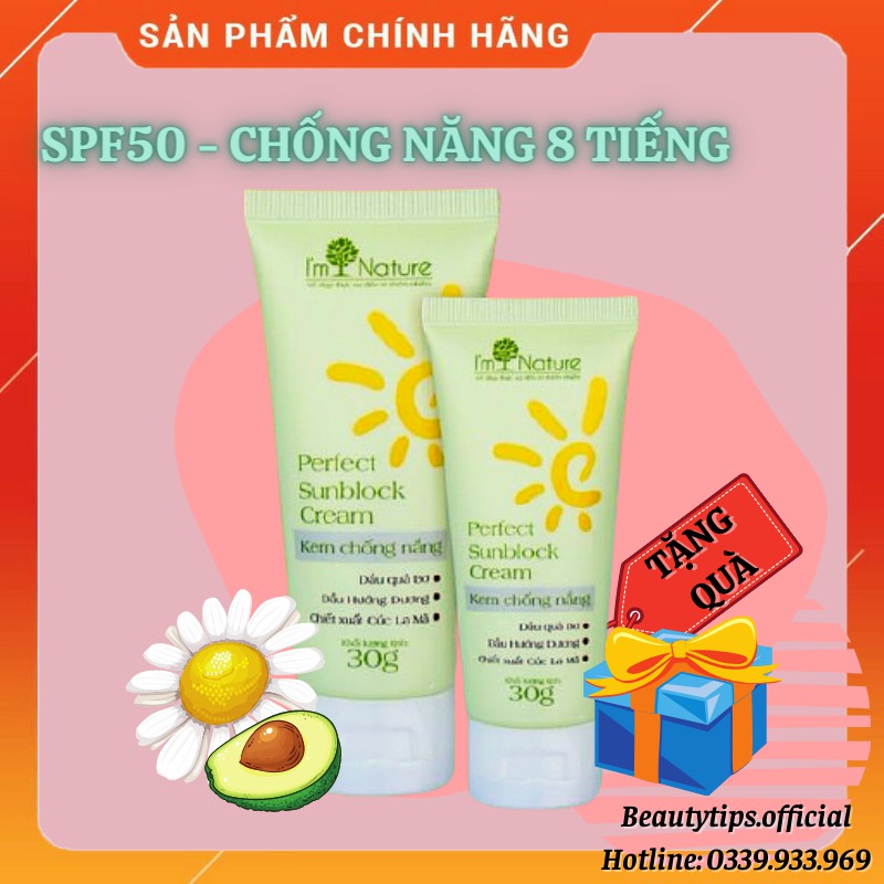 (+Quà) Kem Chống Nắng I'm Nature SPF50/PA+++ Perfect Sunblock Cream 30gr