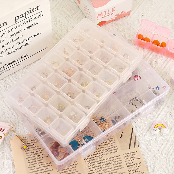 Hộp nhựa 28 ngăn trong suốt chuyên dùng đựng trang sức đa năng tiện lợi
