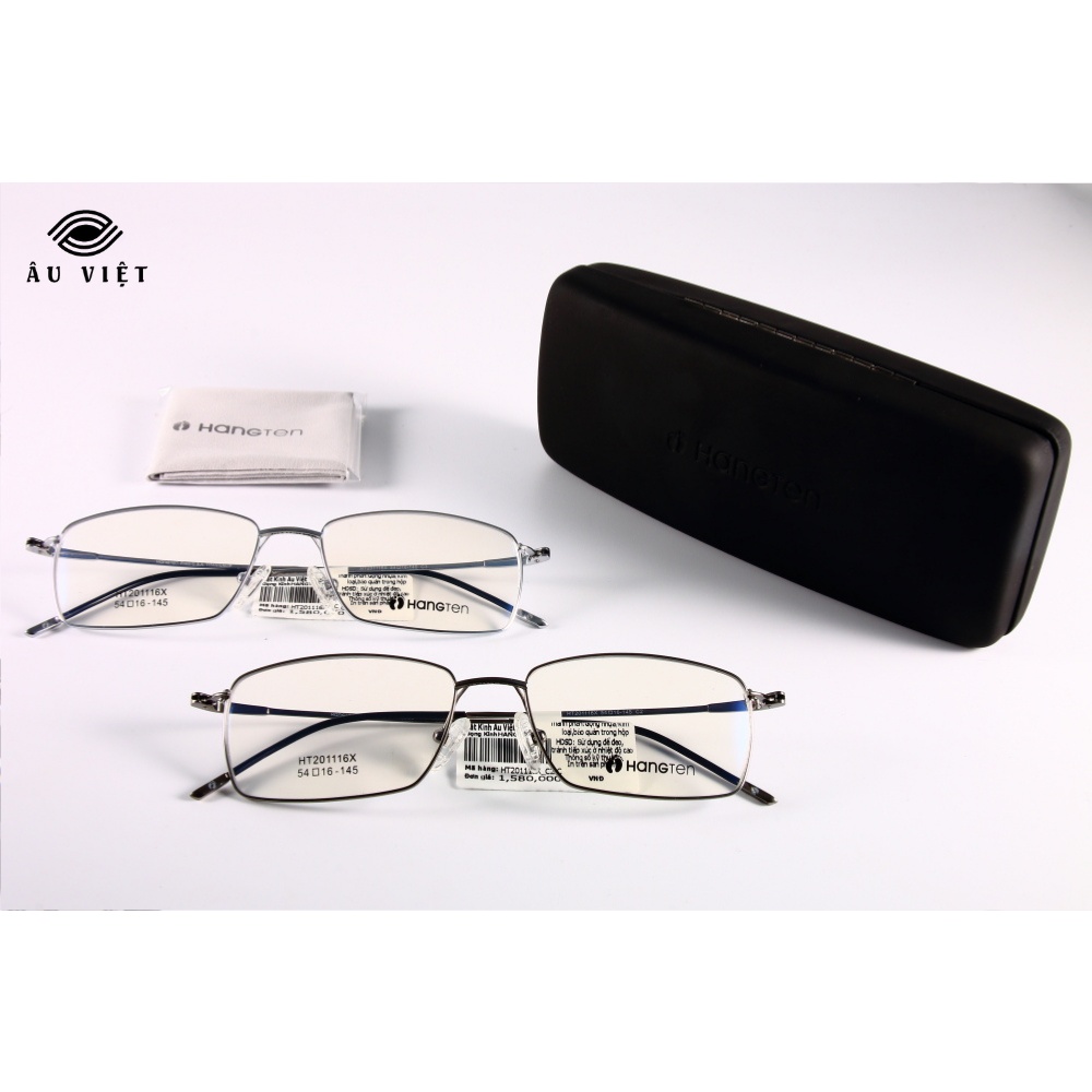 Gọng kính titanium Hangten HT-201116 màu đen/bạc Full box