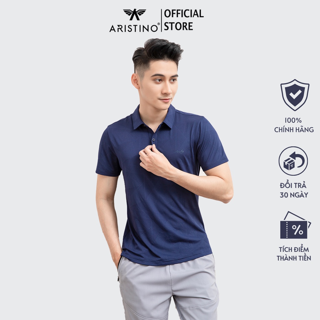 Áo thun nam ngắn tay ARISTINO thiết kế cổ trụ lịch lãm cùng kỹ thuật dệt Jacquard tạo họa tiết ấn tượng - APS023S1