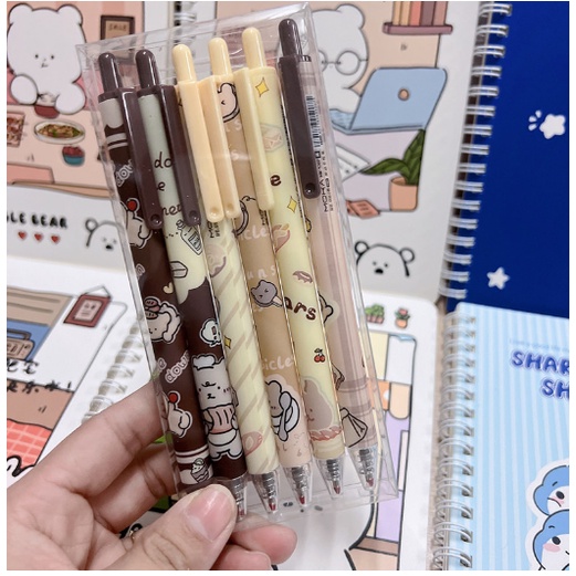 6 Bút bi mực đen ngòi 0.5cm in họa tiết thỏ xinh xắn