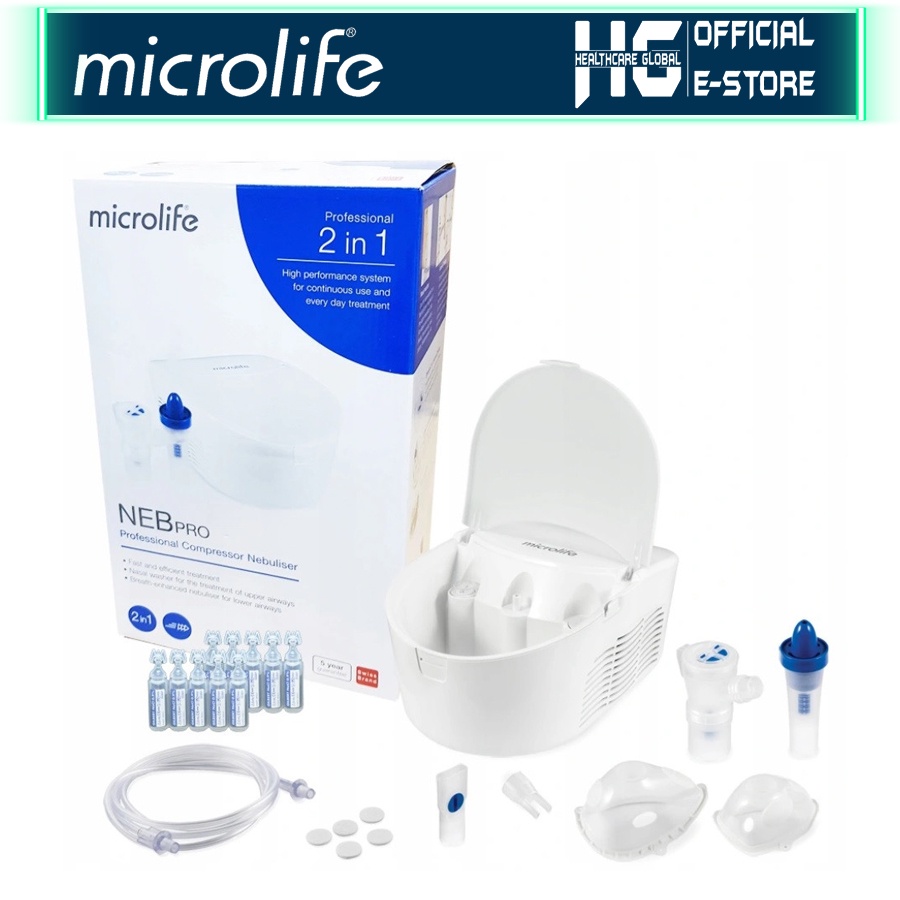 Máy Xông Khí Dung 2 Trong 1 Microlife NEB PRO | Chức Năng Xông Mũi Họng Và Rửa Sạch Khoang Mũi - Bảo Hành 3 Năm