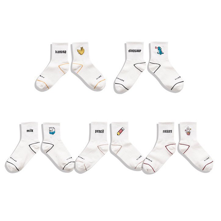 Tất cổ cao Bivota vớ nữ trắng cổ cao thêu họa tiết I Like cực dễ thương T42