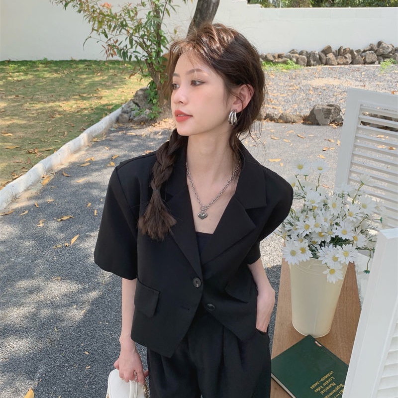 Áo IELGY mỏng tay ngắn màu xanh lá/ đen phong cách Hàn Quốc cho nữ