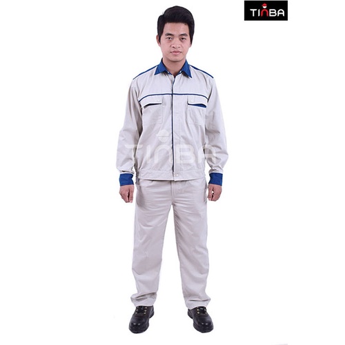 Quần áo bảo hộ kỹ sư màu kem phối xanh - Tinba 01