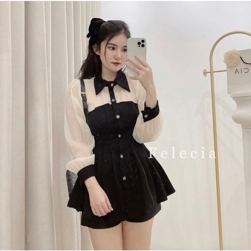 Áo phối tơ ly eo khuy x