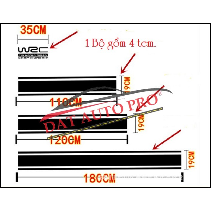 Tem dán dọc từ Mui xe tới capo WRC màu đen.