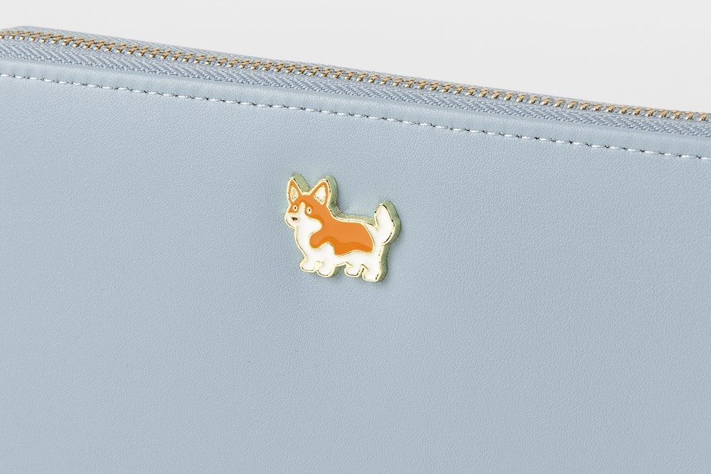 Ví Tiền ARTBOX Hàn Quốc Dáng Dài Màu Xanh Da Trời Họa Tiết Chú Chó Welsh Corgi