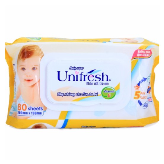 (KHÔNG MÙI) Khăn ướt Unifresh Vitamin E 80 tờ