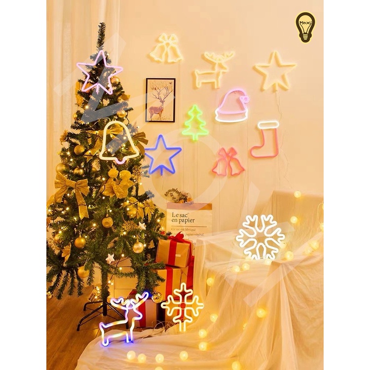 【TẶNG MÓC TREO 】Đèn LED chữ NEON nhiều mẫu NOEL GIÁNG SINH trang trí DECOR phòng ngủ , quán có hộp PIN + USB  MOXI.
