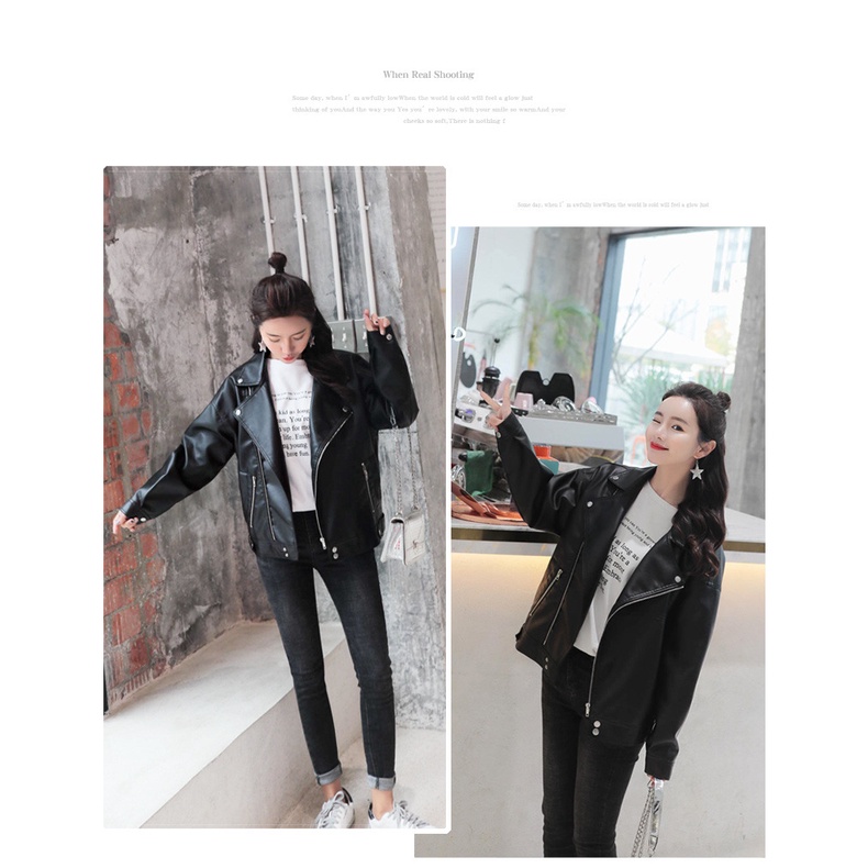 [free gift] Áo Khoác Da Pu Dáng Rộng Phong Cách Hàn Quốc Thời Trang Thu Đông Cho Nữ