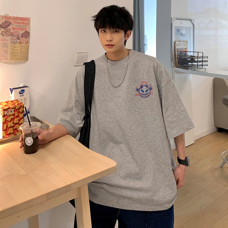 Áo Thun Tay Ngắn Dáng Rộng In Hình Quỷ Nhỏ Sau Lưng 3 Màu Thời Trang Mùa Hè Cho Nam