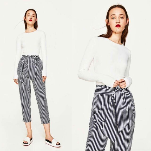 Trouser sọc nhuyễn thắt eo Zara