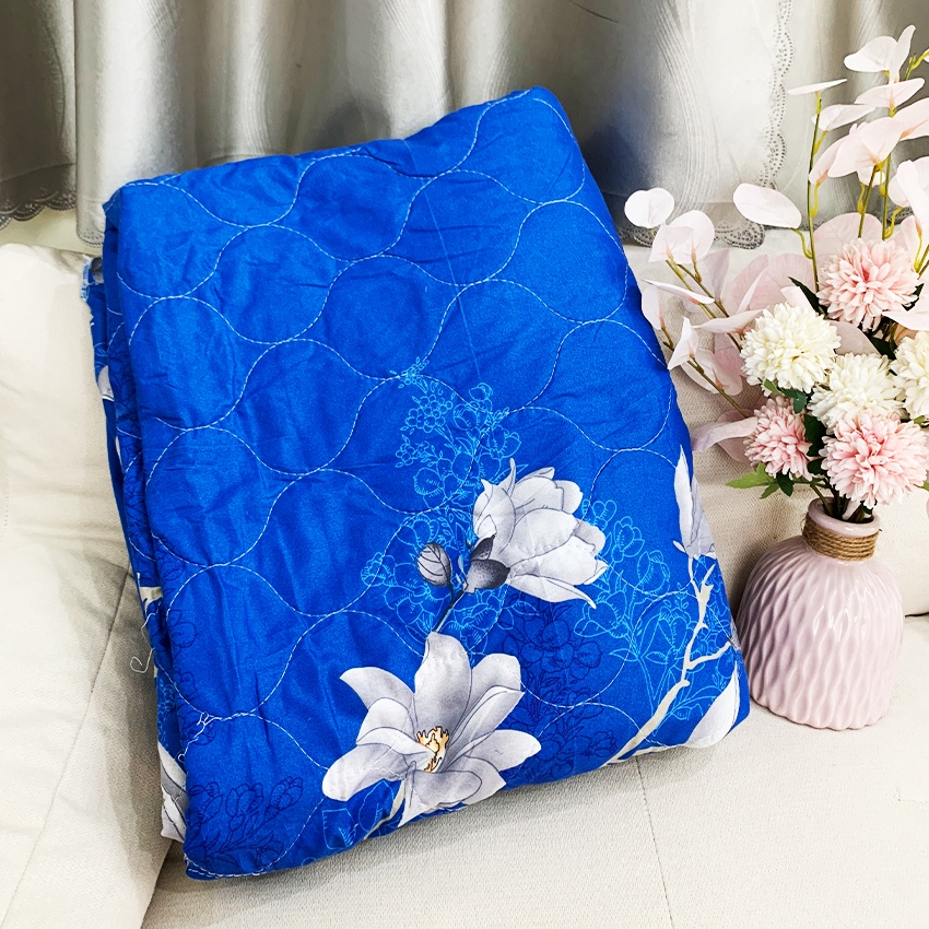 Chăn hè Cotton Poly trần bông 3 lớp hình Lan xanh siêu nhẹ thấm hút mồ hôi tốt kích thước 1m7x2m - CH10