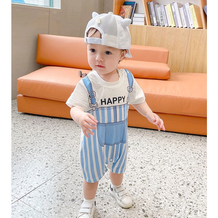Luckycandy Bộ Áo Liền Quần Bằng Cotton Tay Ngắn Thoải Mái Cho Bé Sơ Sinh