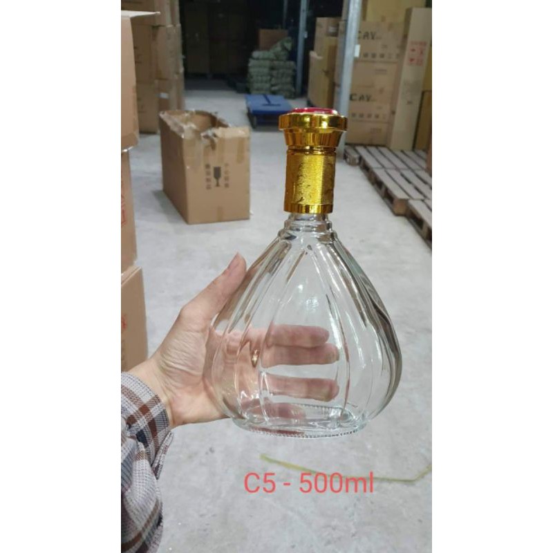 [ RẺ VÔ ĐỊCH ] Bình Đựng Rượu Thủy Tinh Cao Cấp 500ml. Mẫu giọt nước cổ ngắn nắp đỏ