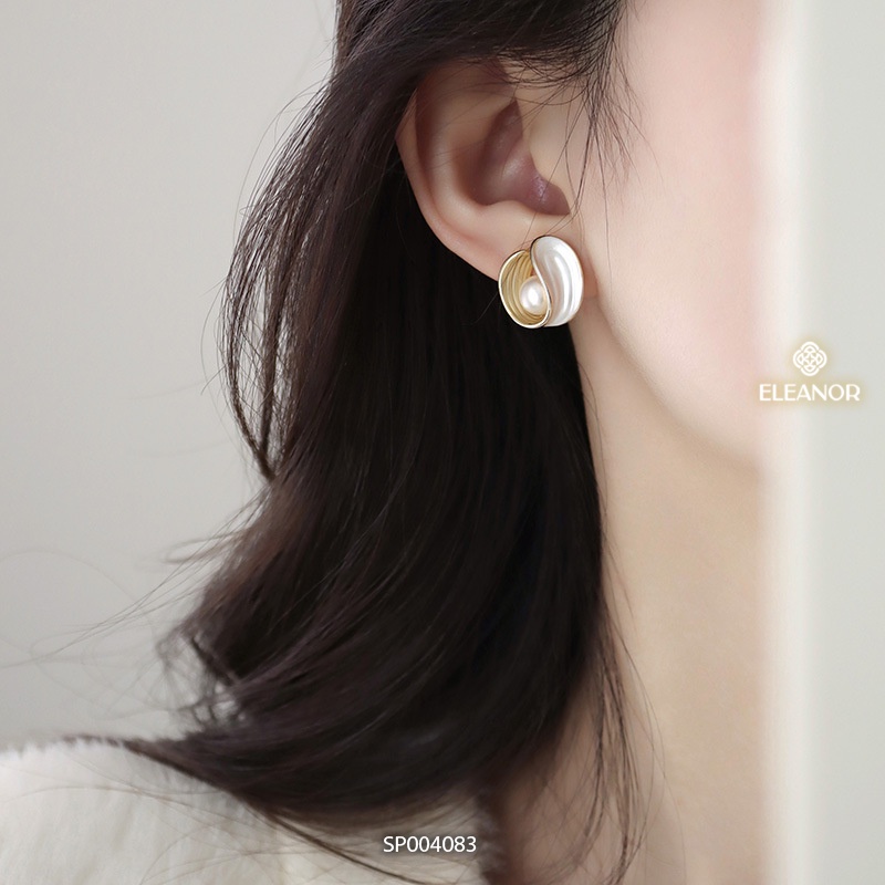 Bông tai nữ chuôi bạc 925 Eleanor Accessories ngọc trai nhân tạo dáng tròn phụ kiện trang sức 4083