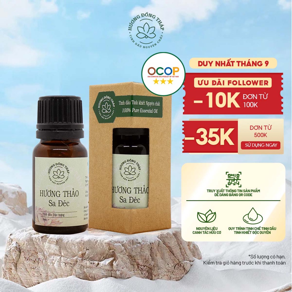 Tinh Dầu Nguyên Chất Hương Thảo Sa Đéc Chính Hãng Hương Đồng Tháp 10,30ml–Khử Mùi, Tập Trung, Cải Thiện Trí Nhớ Hiệu Quả