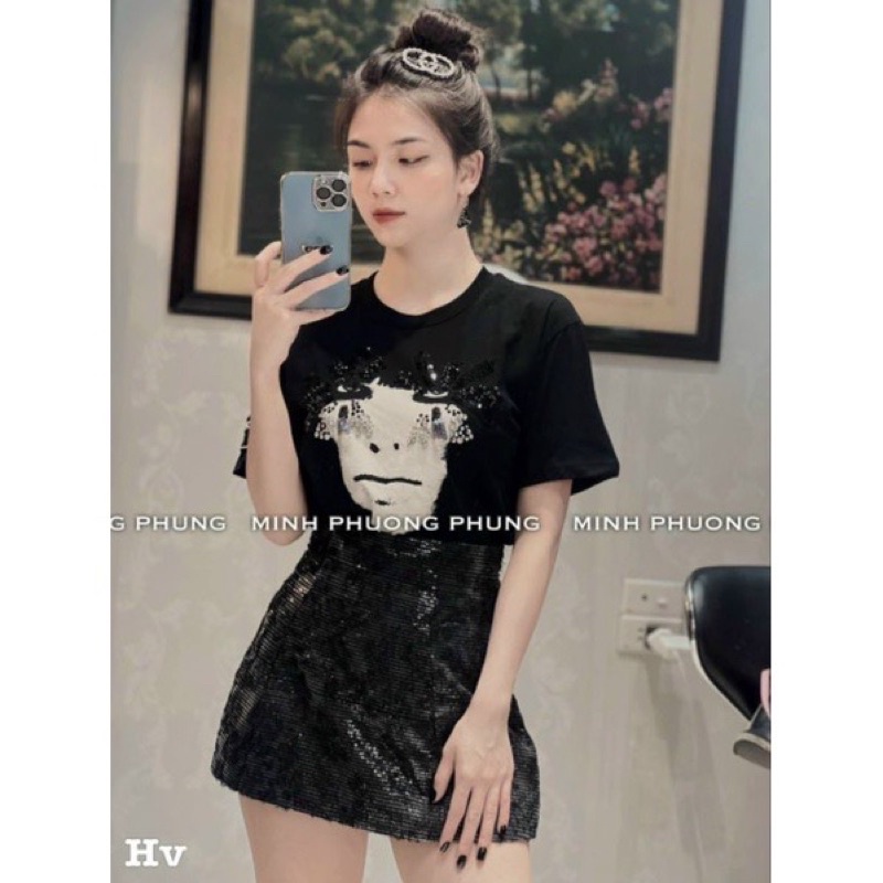 CHÂN VÁY NHŨ ĐEN BLING HÀNG QCL1 CHUẨN TAG MÁC MS33173