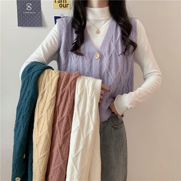 Áo khoác len cardigan không tay cổ chữ V đính khuy đơn giản dễ phối đồ thời trang phong cách Hàn Quốc size S~3XL | BigBuy360 - bigbuy360.vn