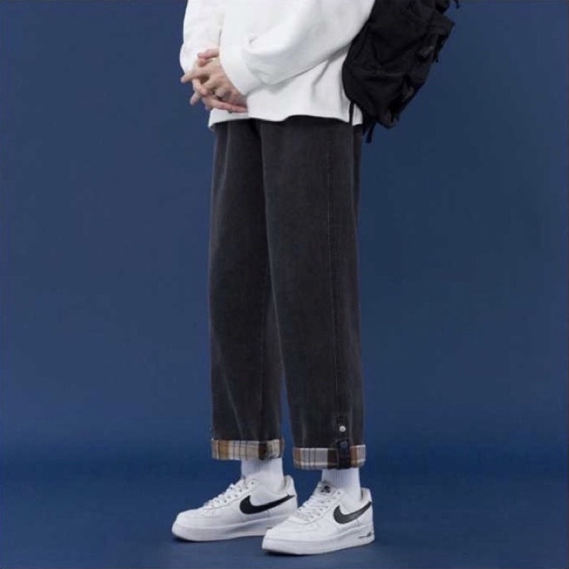 Quần bò nam nữ ống suông xắn gấu - Quần jean ống rộng  unisex cực chất