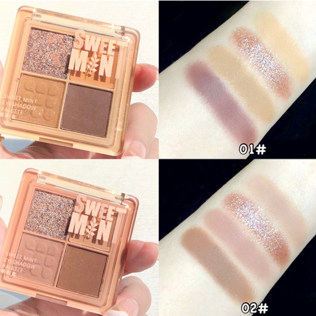 [Hàng mới về]Bảng Phấn Mắt SWEET MINT 4 Màu Lì Và Màu Nhũ Kim Tuyến Trang Điểm Lâu Trôi
