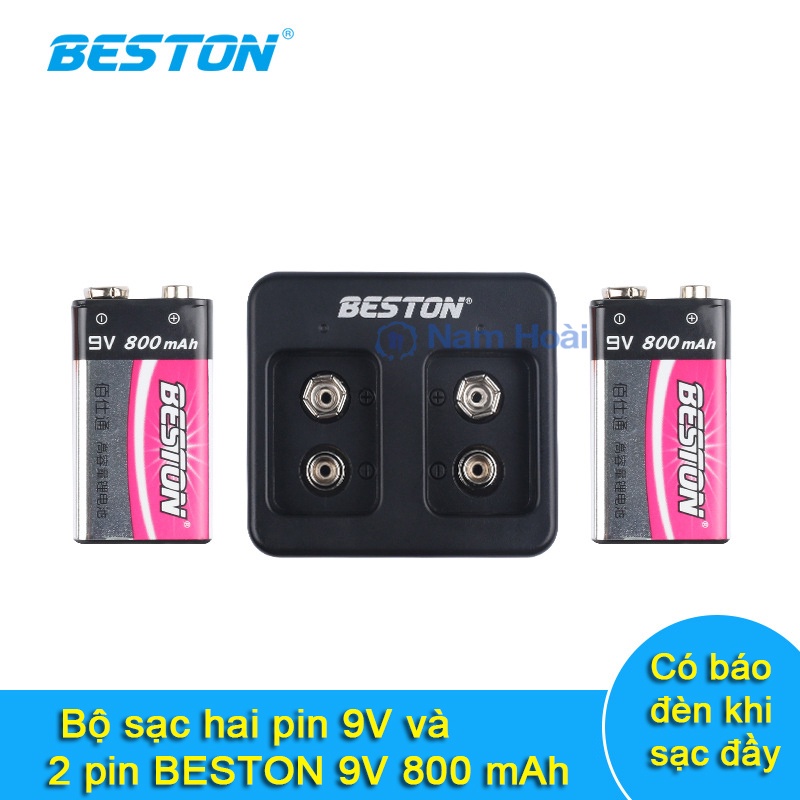 Pin sạc 9V Beston Li-Ion dung lượng cao, bộ sạc pin vuông 9V dùng cho micro không dây, đồng hồ vạn năng, đồ chơi, bộ đàm