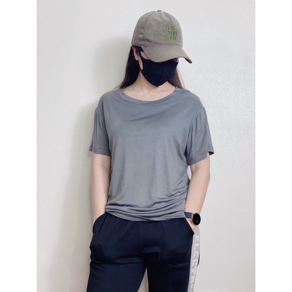 Big Size Áo Thun Nữ Cotton Lạnh Cổ Tròn, Áo Phông Co Dãn 4 Chiều Mềm Mịn Thoáng Mát Màu Ghi