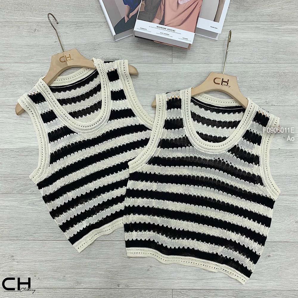 Áo len kiểu croptop sọc ba lỗ hàng QC!