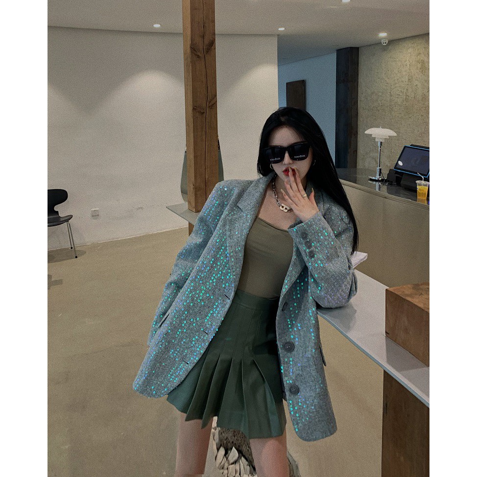 (A4000) áo vest sequin bling bling ulzzang hàn quốc lấp lánh ánh xanh xám size S M L(kèm ảnh khách ) | BigBuy360 - bigbuy360.vn
