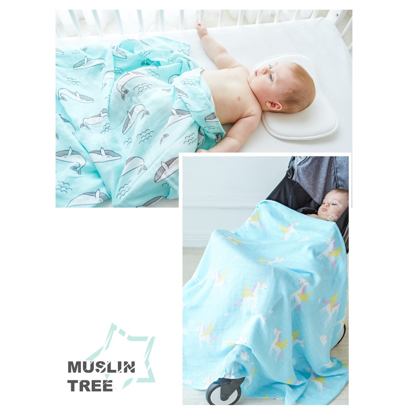 Khăn Xô Sợi Tre Muslin Swadle Đa Năng, Ủ xô Khăn Tắm Hè Xuân Cho Bé Kích Thước 100*120cm