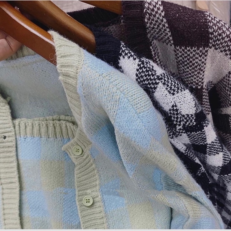 Set áo hai dây len kẻ ô kèm cardigan cùng màu phong cách Hàn Quốc - Xưởng May Hạnh Hồng | BigBuy360 - bigbuy360.vn