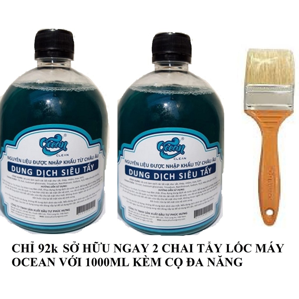 Combo 2 chai dung dịch siêu tẩy Ocean ( tẩy lốc xe máy, đầu bò xe, sắt, thép nhôm han gỉ, tẩy kính) tặng kèm cọ cán nhựa