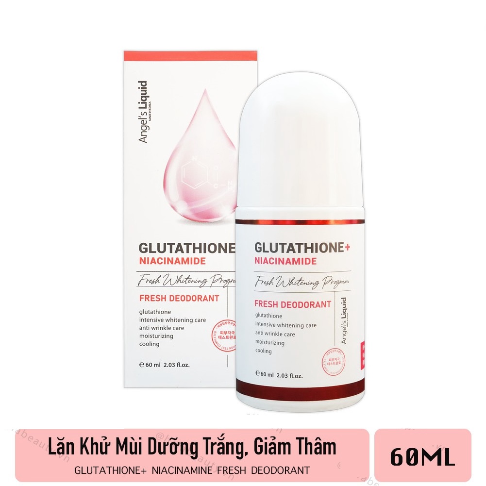 Lăn Khử Mùi Dưỡng Trắng Giảm Thâm Angel's Liquid Glutathione Niacinamide Whitening 60ml