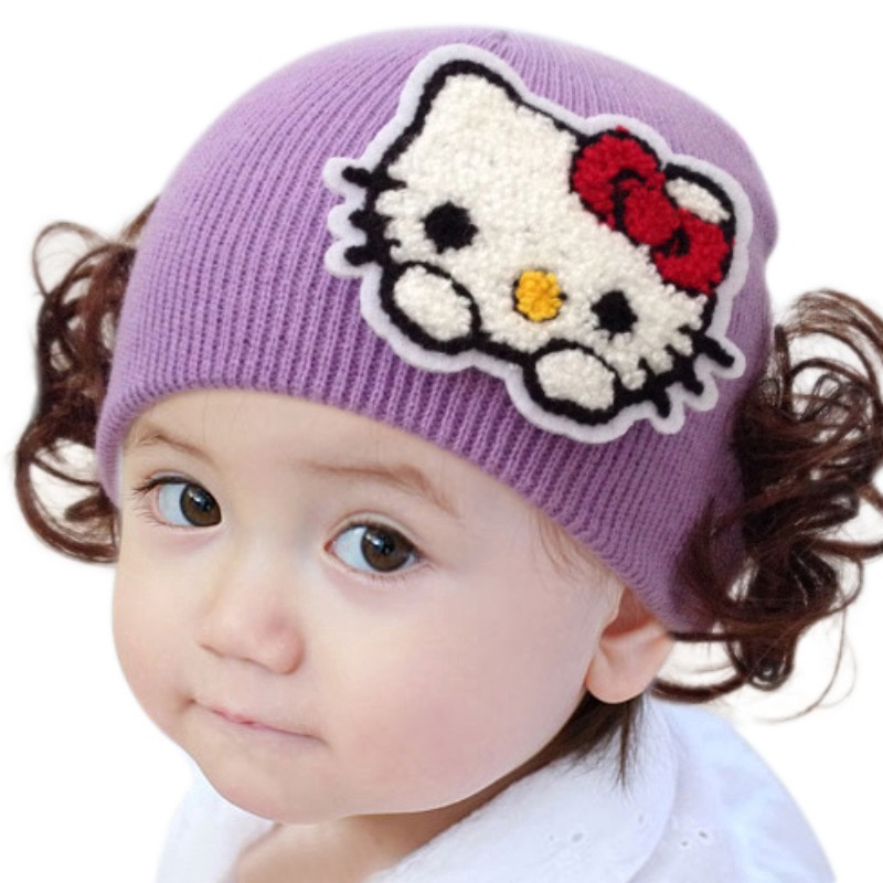 Nón dệt kim họa tiết Hello Kitty đáng yêu cho bé gái