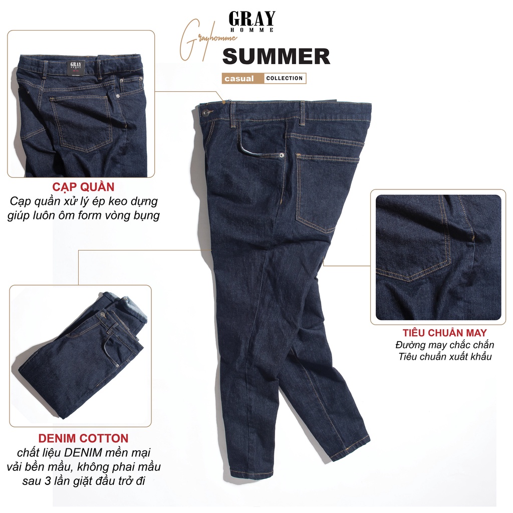 Quần Jean Nam GrayHomme Màu Xanh, Phom Ôm, Trẻ Trung, Thanh Lịch, Co Giãn Tốt