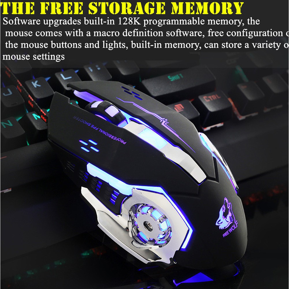 [TẶNG LÓT CHUỘT] Chuột game 6D-LED 7 màu FREE WOLF V5/X9